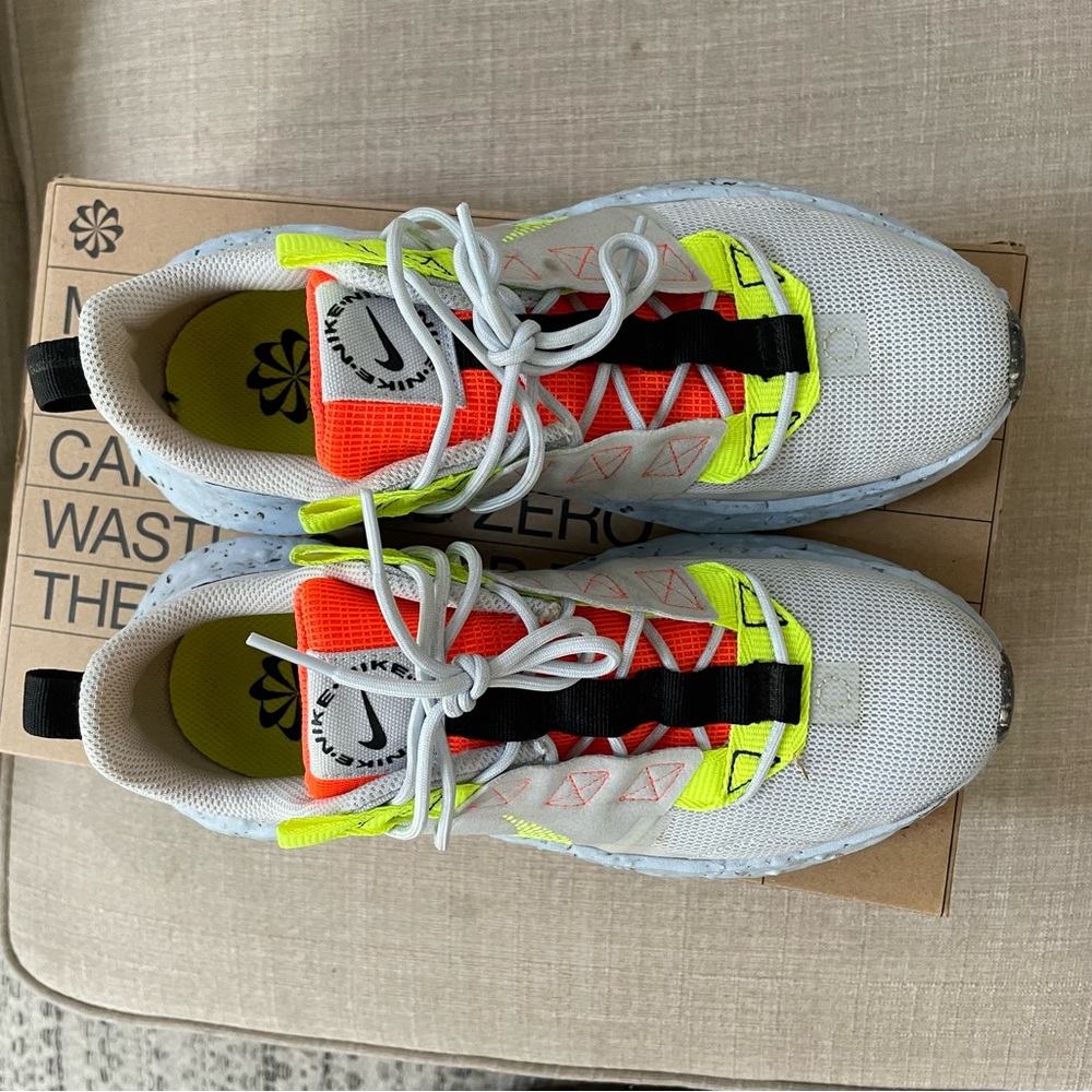 Nike woman 7.5 unisex shoes White, Orange, and Neon Green Sneakers